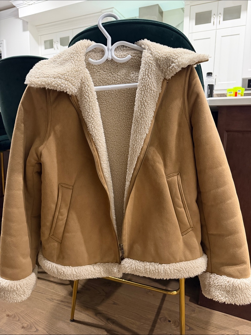 Uniqlo Tan Sherpa Bomber Jacket with Cream Lining